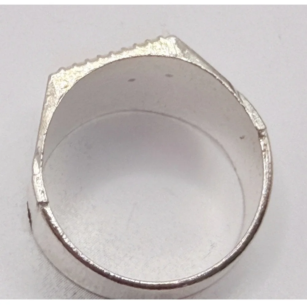 Silver Tone Chinese Symbol Signet Ring Size 10 Square Statement Ring